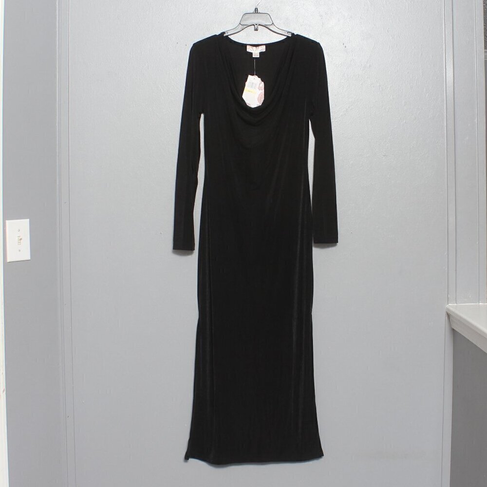 Band of the free nwt black scoop neck long sleeve high slit midi dress